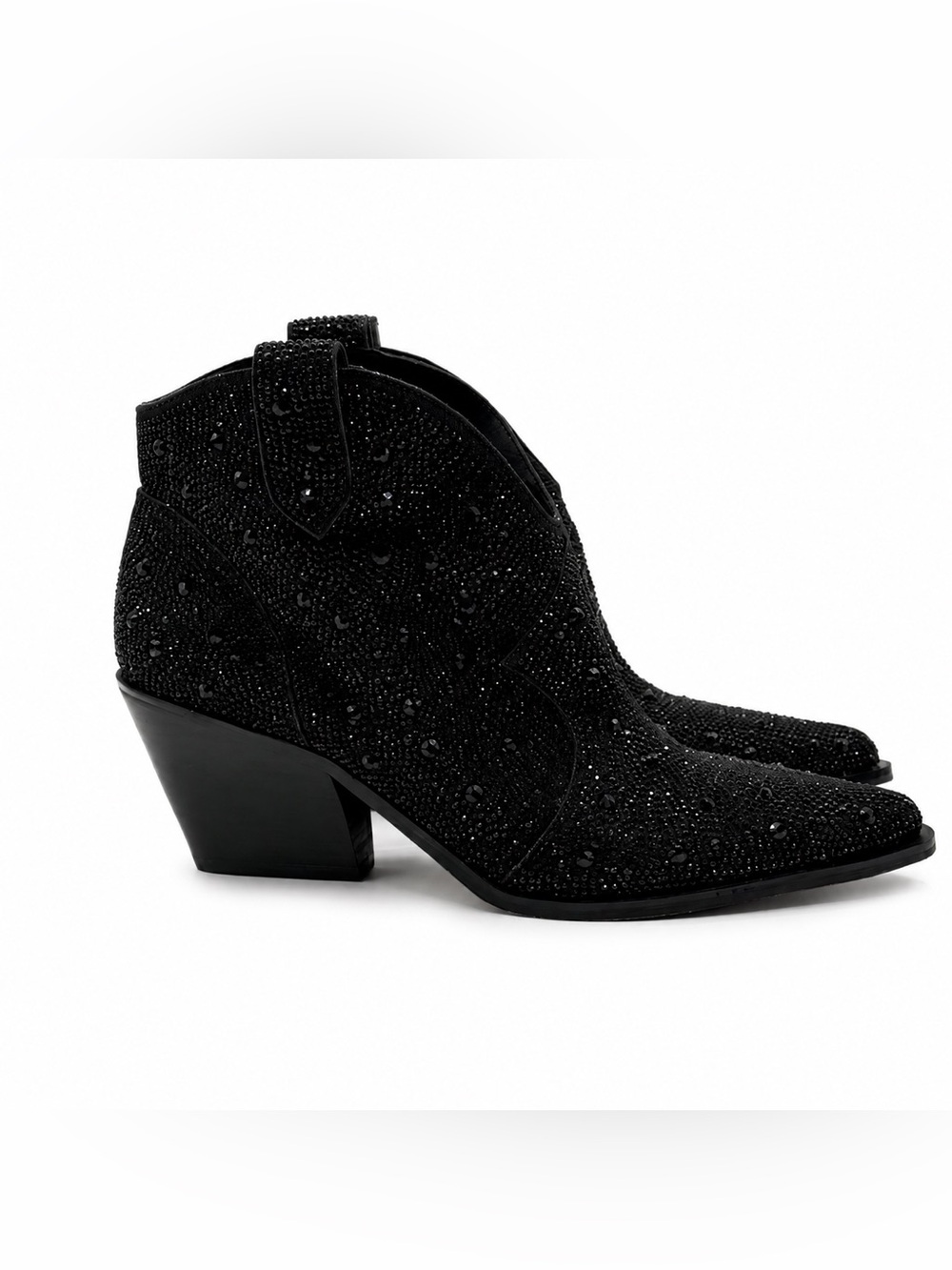 Jessica Simpson Zadie 2 Rhinestone Western Ankle Black Sparkle Cowboy Boots